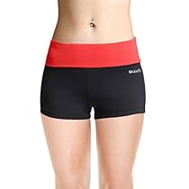 Baleaf Women's Workout Yoga Running Boy Cut Foldover Shorts Inner Pocket Fiery Red Size XS

