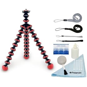 JOBY Gorillapod Flexible Tripod For Point & Shoot Digital Camera - Original Red + Wrist Strap & Neck Strap Combo Kit + 5pc Cleaning Kit