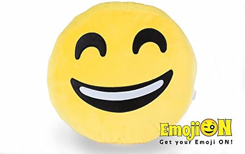Stuffed Plush Emoji Pillow by EmojiON - Round Smiley Emoticon Pillow - Ultra Soft Plush Toy - Cute Bed Pillow, Fun Chair Cushion - Fluffy, Extra Large Pillow - Smiling Face - 14 inch (35cm)
