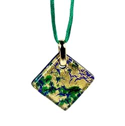 Murano Glass Pendant Jewelry - Square L Green/Gold Style2