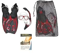 Body Glove Fins, Dry Snorkel, Red Mask, and Bag Set Snorkeling Swim Swimming Authorized Dealer Full Warranty