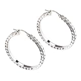 Platinum Over Sterling Silver Diamond Cut Hoop Earrings