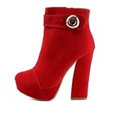 Damen Schuhe, STIEFELETTEN, ANKLE BOOTS PLATEAU, YK2212, Synthetik in hochwertiger Velour Leder Optik, Rot, Gr 38