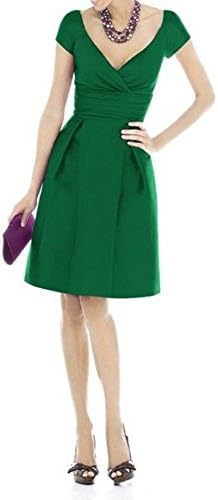 missgotti Women's Short Party Prom Dresses Cap Sleeve Satin Ruched Green HED011GR10 Size 10