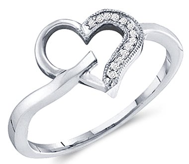 Heart Diamond Ring Womens Promise Band 10k White Gold (0.04 Carat)