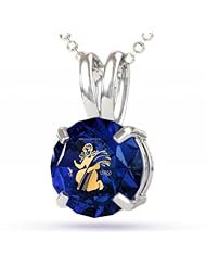 Silver Virgo Necklace: Zodiac Necklace with Inscriptions of 24kt Gold on CZ