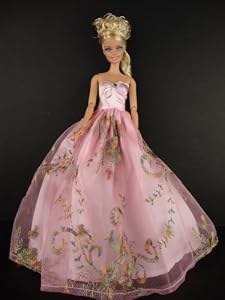 Beautiful Pale Pink Ball Gown with Multi Colored Floral Patterns on the Lace Made to Fit the Barbie Doll