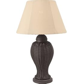 Royce Lighting RLT5025/1-121 Rattan Collection Indoor/Outdoor Table Lamp, Dark Weathered Rattan Finish, Beige Fabric Shade