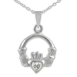 Italian Sterling Silver Polished Claddagh Ring with CZ Accent on 18 inch Cable Chain