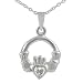 Italian Sterling Silver Polished Claddagh Ring with CZ Accent on 18 inch Cable Chain