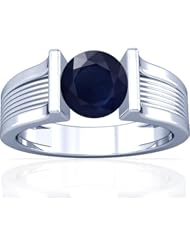 18K White Gold Round Cut Blue Sapphire Womens Astrological Ring
