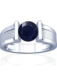 14K White Gold Round Cut Blue Sapphire Womens Astrological Ring