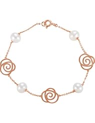14K Rose Gold Flower Design Pearl Bracelet -- LIFETIME WARRANTY
