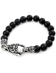 Twisted Blade Intricate Black Onyx Bead Bracelet 7 Inches