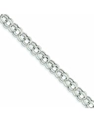 14K White Gold Lite 5.5mm Double Link Charm Bracelet 8.25 Inches