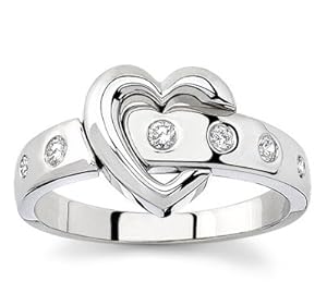 18k White Gold or Yellow Gold Diamond Heart Ring (H/SI2, 1/7 ct. tw.)