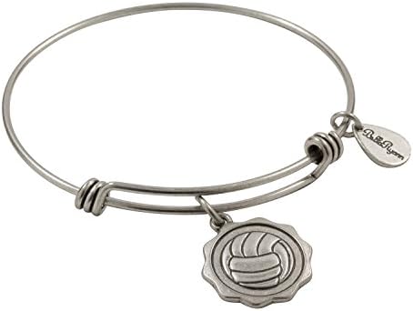 Bella Ryann Adjustable Expandable Silvertone Wire Bangle Bracelet With Volleyball Pendant Charm