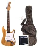 Outlaw by Huntington 39 Full Size Transclucent Natural Electric Guitar with 10 Watt Amp (Includes, Gig Bag, Whammy Bar, Strap, Cable, Pick, Strings, eBook, Free Mini Rubber Guitar & Pick)