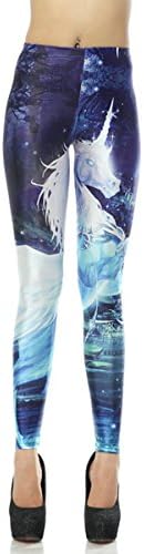 Createearth Women's Space Digital Print Unicorn Pattern Tight Legging,Small