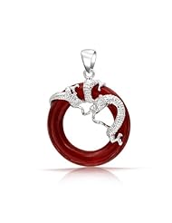 Valentines Day Gifts Bling Jewelry Lucky Amulet Red Jade Dragon Pendant Sterling