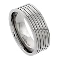 Titanium 9 mm (3/8 in.) Flat Polished Comfort Fit Wedding Band Ring w/ 5 Stripes (Available in Size N to Z+2)