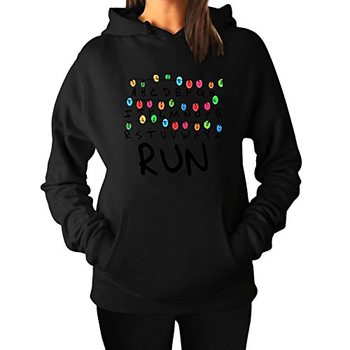Women's Stranger Things Christmas Lights Run Athletic Outwear Hoody Black