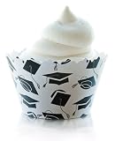 Black Graduation Caps w/ Hat Tassles Cupcake Wrappers - Set of 12 - Cheap Decorations for Graduations