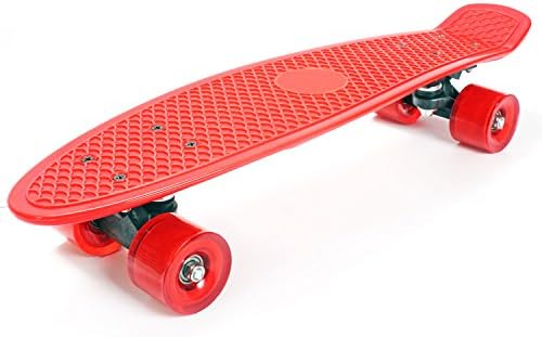 Plastic Skateboard Penny Retro 22" Mini Street Cruiser - High Strength Skate Plastic Sun Board Deck Vintage Retro Style Surf with Fish Scale Grip Pattern, 60mm Smooth Polyurethane Wheels, Ultra Durable Trucks and Bearings (Red) by KiiSports®