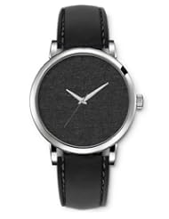 SPRAWL Aanalog Fashion Series Silver Ladies Watches of Genuine Black Leather Strap,Unique Wrist Watch for Women Girls Designed with Scratchy texture dark gray