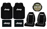 7pc Jeep Logo High Performance Floor Mats Seat Covers Steering Wheel Cover Complete Combo Set