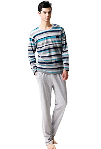 Suntasty-Mens-Sleepwear-Lounge-Set-Long-Sleeve-Pajamas-Pants-with-Knit-TopBlueM1008M