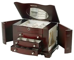 Mele 0074511 Locking Jewelry Box with Pearl Pulls in Cherry