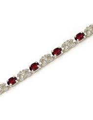 14K White Gold Oval Garnet and Diamond Bracelet