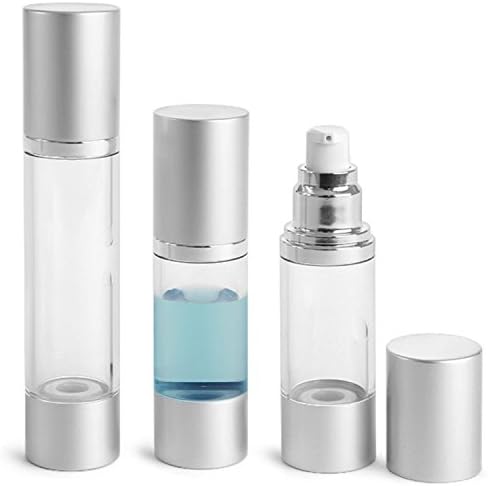 Airless Pump Bottles QTY (2) - Clear Body/Silver Matte Cap/Base 120ml, 4.1 oz.