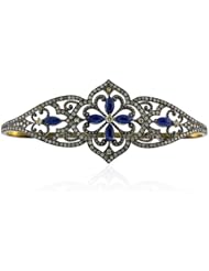 18kt Yellow Gold Diamond Pave Blue Sapphire Palm Bracelet Silver Gemstone Jewelry