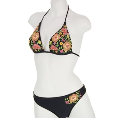 Black Sequin Molded Cup Top Low Rise Bottom Bikini Set Medium