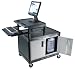 LUXOR Mobile Workstation with Cabinet, Small Upper Shelf, and Pull Out Tray Black & Light Gray