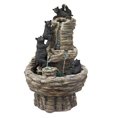Resin Rocky Mountain Splash Black Bears Garden Fountain On Sale