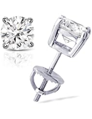 IGI Certified 1/3 cttw Round Diamond 4-Prong Stud Earrings in 18K White Gold with Screw Backs (G-H Color, VS1-VS2 Clarity)