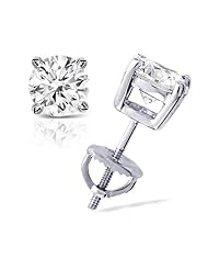 IGI Certified 1/2 cttw Round Diamond 4-Prong Stud Earrings in 18K White Gold with Screw Backs (G-H Color, VS1-VS2 Clarity)