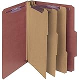 Smead Pressboard Classification File Folder with SafeSHIELD&reg; Fasteners, 3 Dividers, 3" Expansion, Letter Size, Red, 10 per Box (14092)