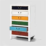 HOCHKOMMODE HARLEKIN WEISS holz schrank 6 bunte Schubladen kommode holzschrank