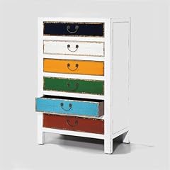 HOCHKOMMODE HARLEKIN WEISS holz schrank 6 bunte Schubladen kommode holzschrank