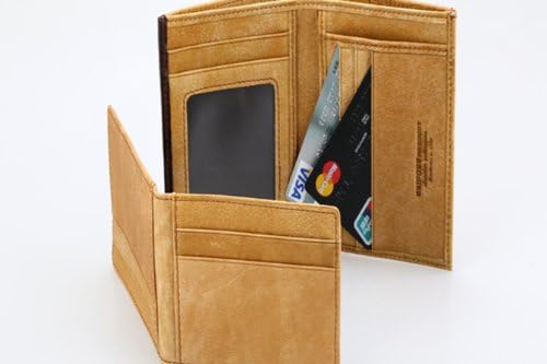 ESIPOSS Fashion Men's Royal Genuine Scalper Leather RFID Blocking Secure Passport Wallet Pockets (yellow short)