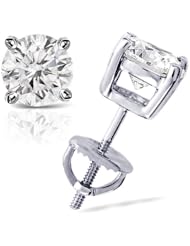 IGI Certified 0.70 cttw Round Diamond 4-Prong Stud Earrings in 18K White Gold with Screw Backs (G-H Color, I2-I3 Clarity)