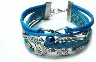 Made in USA (B-078) Blue Color Infinity Double Owls Snitch Charm bracelet