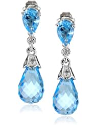 10k White Gold Created Gemstone and Diamond Earrings (0.02 cttw, H-I Color, I2-I3 Clarity)