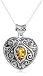 Sterling Silver Pear Citrine Heart Pendant, 18"