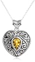 Sterling Silver Pear Citrine Heart Pendant, 18"
