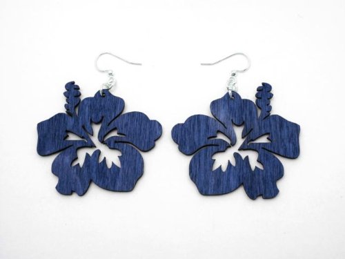 Royal Blue Hibiscus Wooden Earrings